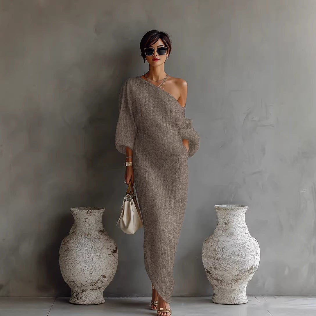Dora | Women’s Asymmetrical Neck Long Maxi Dress