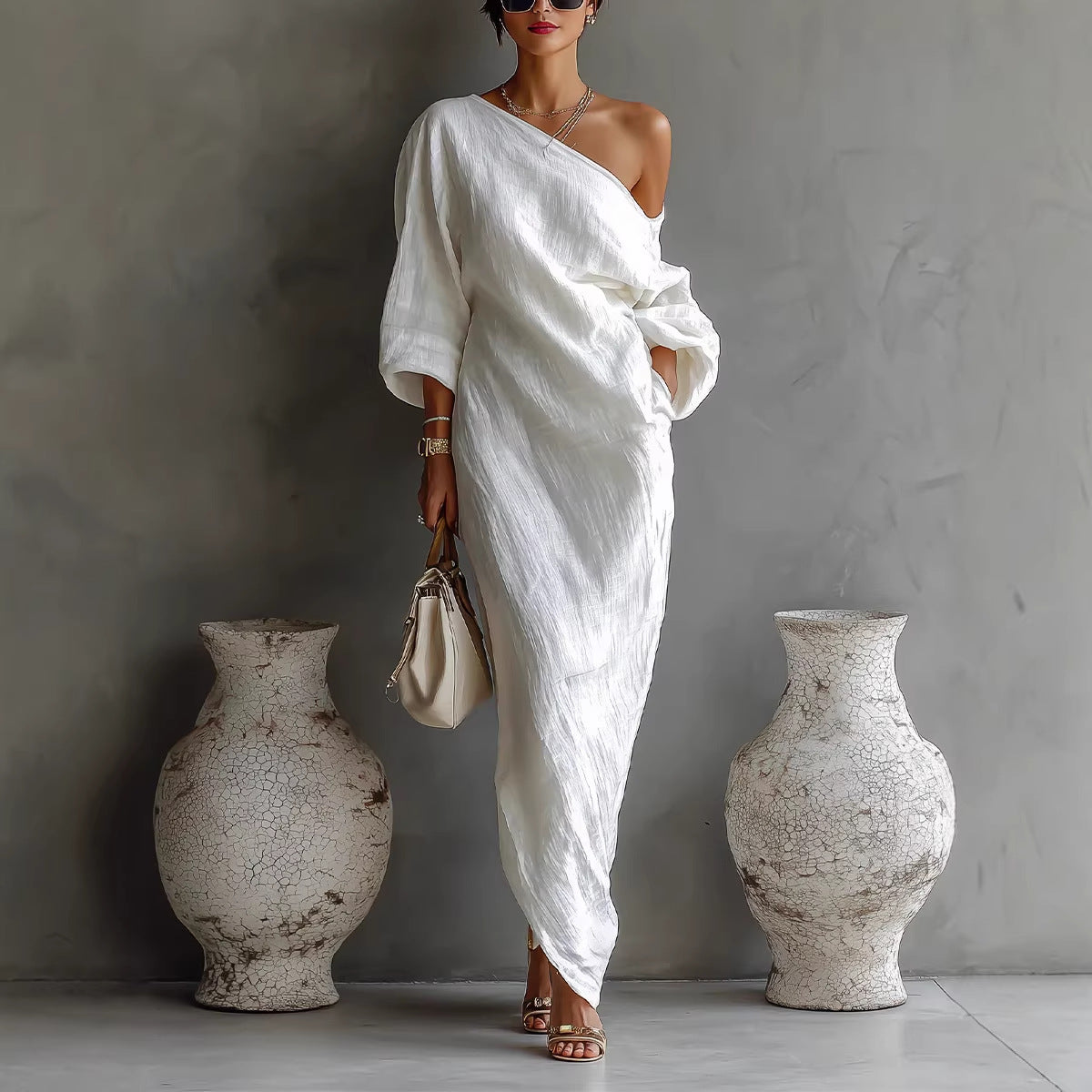 Dora | Women’s Asymmetrical Neck Long Maxi Dress