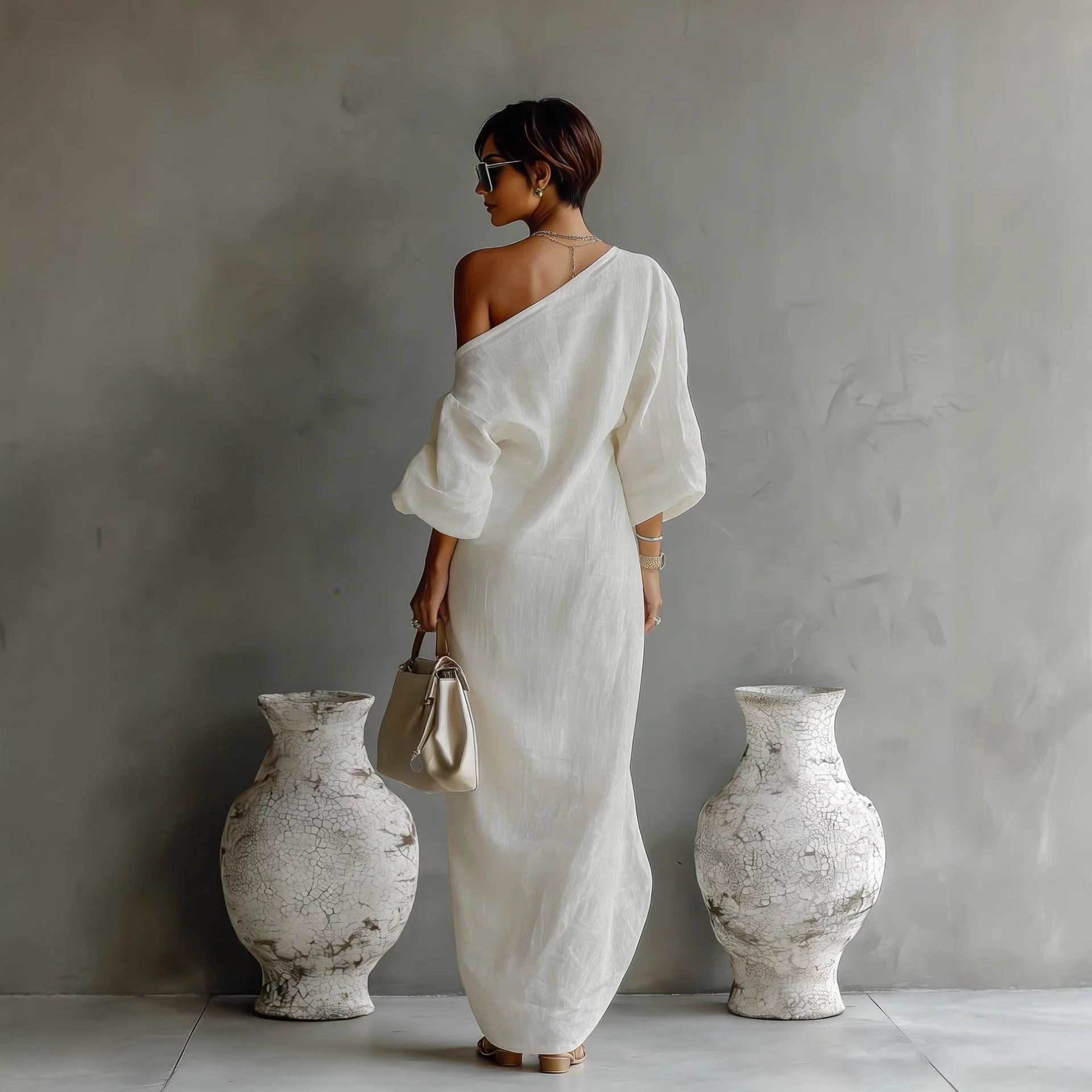 Dora | Women’s Asymmetrical Neck Long Maxi Dress