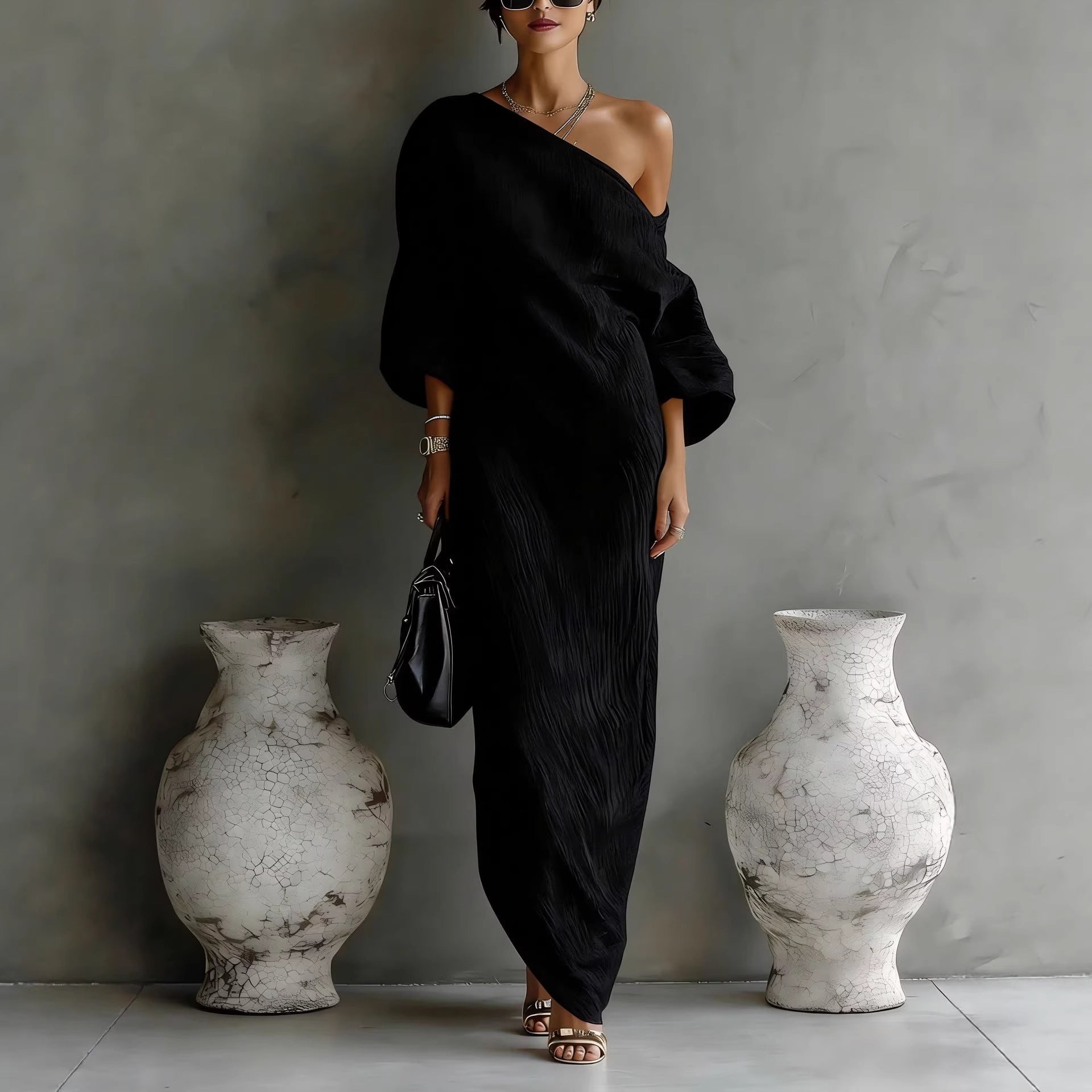 Dora | Women’s Asymmetrical Neck Long Maxi Dress