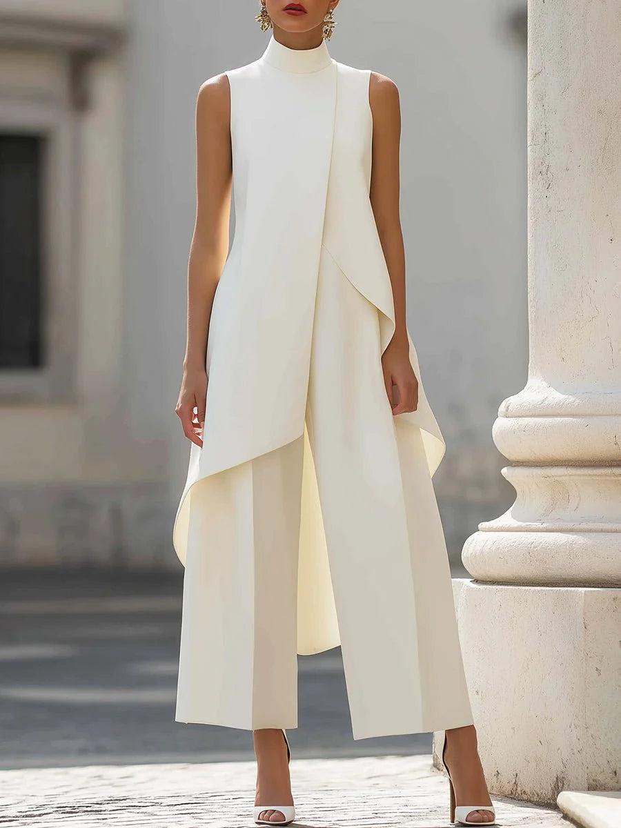 Elaine | Women's High Neck Wide Leg Sleeveless Two Piece Set