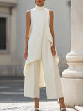Elaine | Women's High Neck Wide Leg Sleeveless Two Piece Set