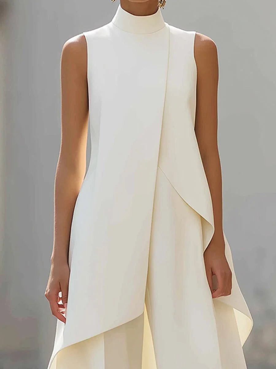 Elaine | Women's High Neck Wide Leg Sleeveless Two Piece Set