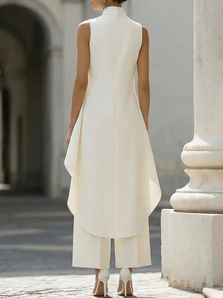 Elaine | Women's High Neck Wide Leg Sleeveless Two Piece Set