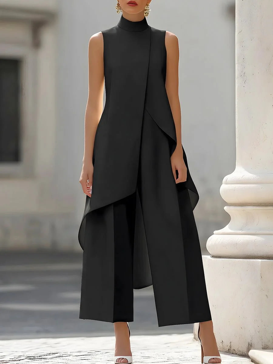 Elaine | Women's High Neck Wide Leg Sleeveless Two Piece Set