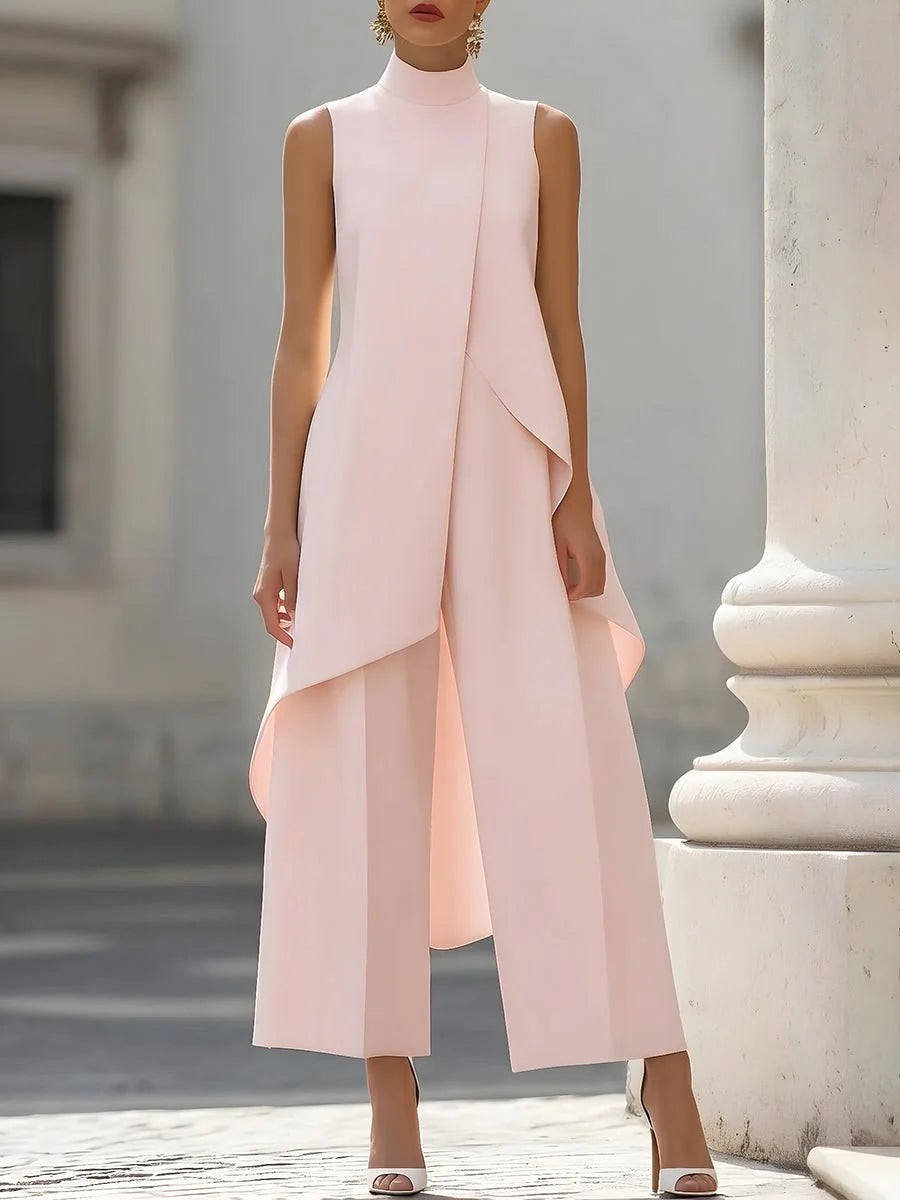 Elaine | Women's High Neck Wide Leg Sleeveless Two Piece Set