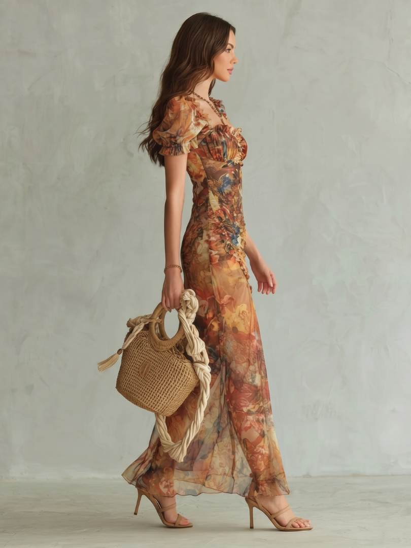 Elena | Women's Sweetheart Neck High Slit Maxi Dress