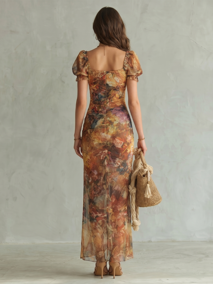 Elena | Women's Sweetheart Neck High Slit Maxi Dress
