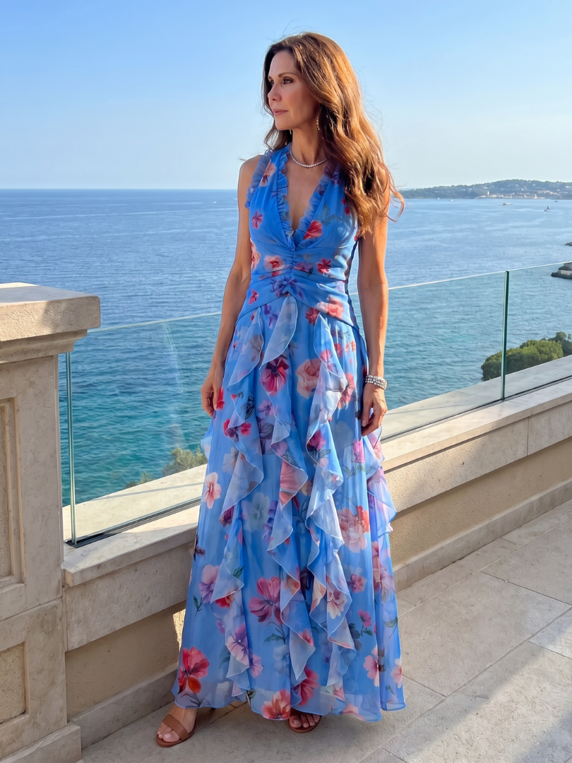 Eleni | Women's Halter Neck Ruffle Wedding Guest Dress
