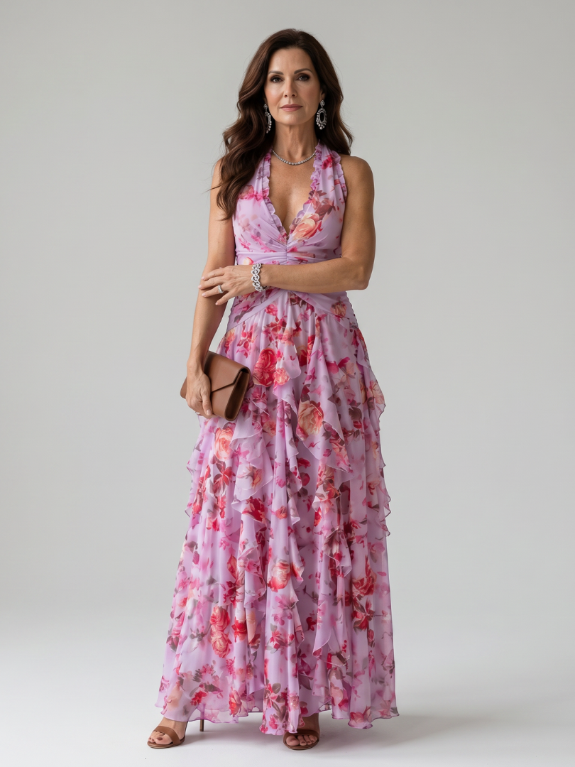Eleni | Women's Halter Neck Ruffle Wedding Guest Dress
