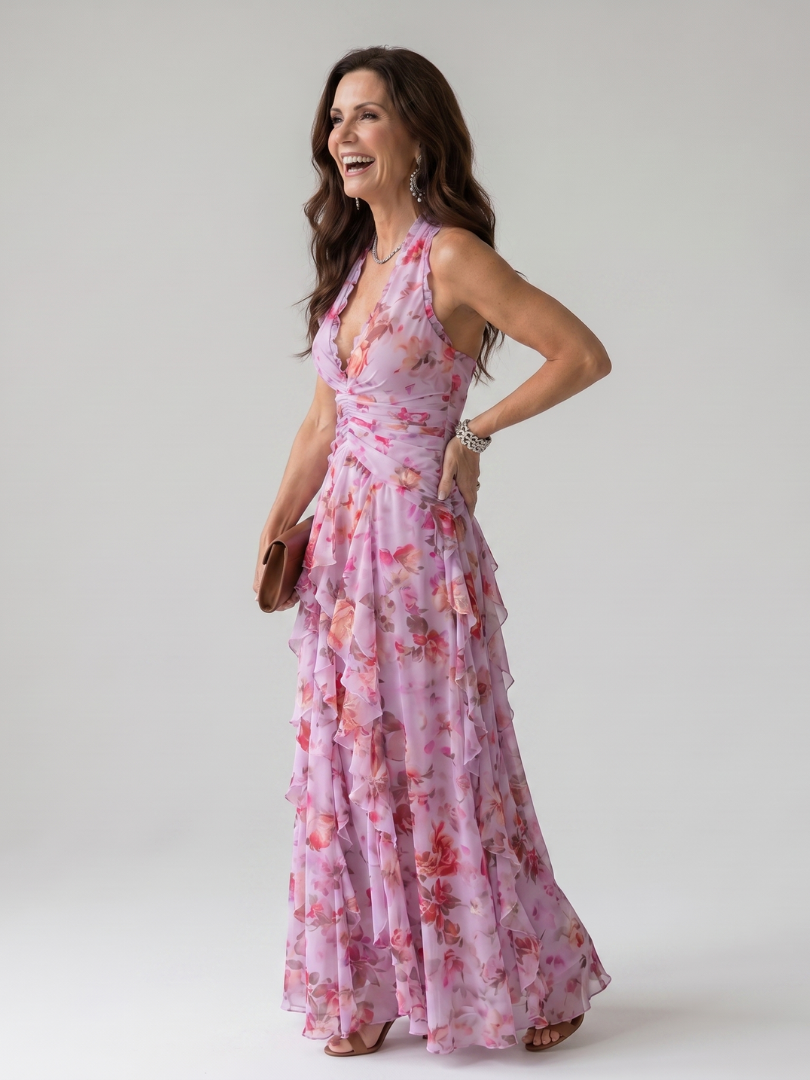 Eleni | Women's Halter Neck Ruffle Wedding Guest Dress