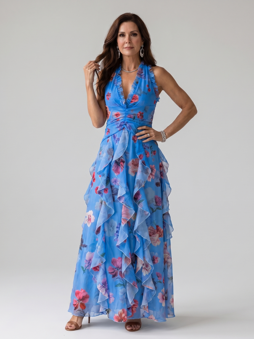 Eleni | Women's Halter Neck Ruffle Wedding Guest Dress