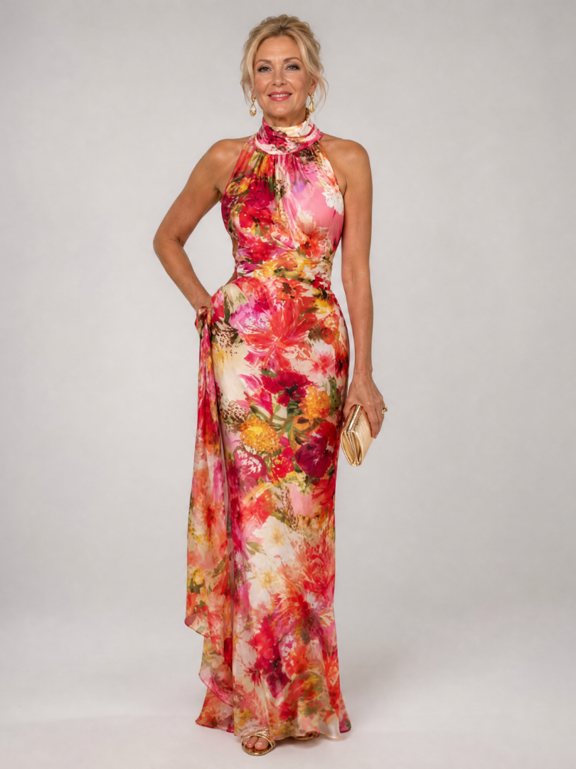 Eliana | Women's Halter Neck Sleeveless Flowy Maxi Dress
