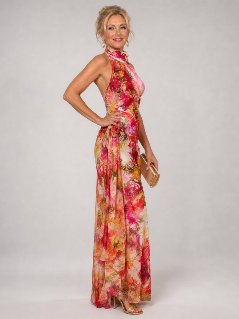 Eliana | Women's Halter Neck Sleeveless Flowy Maxi Dress