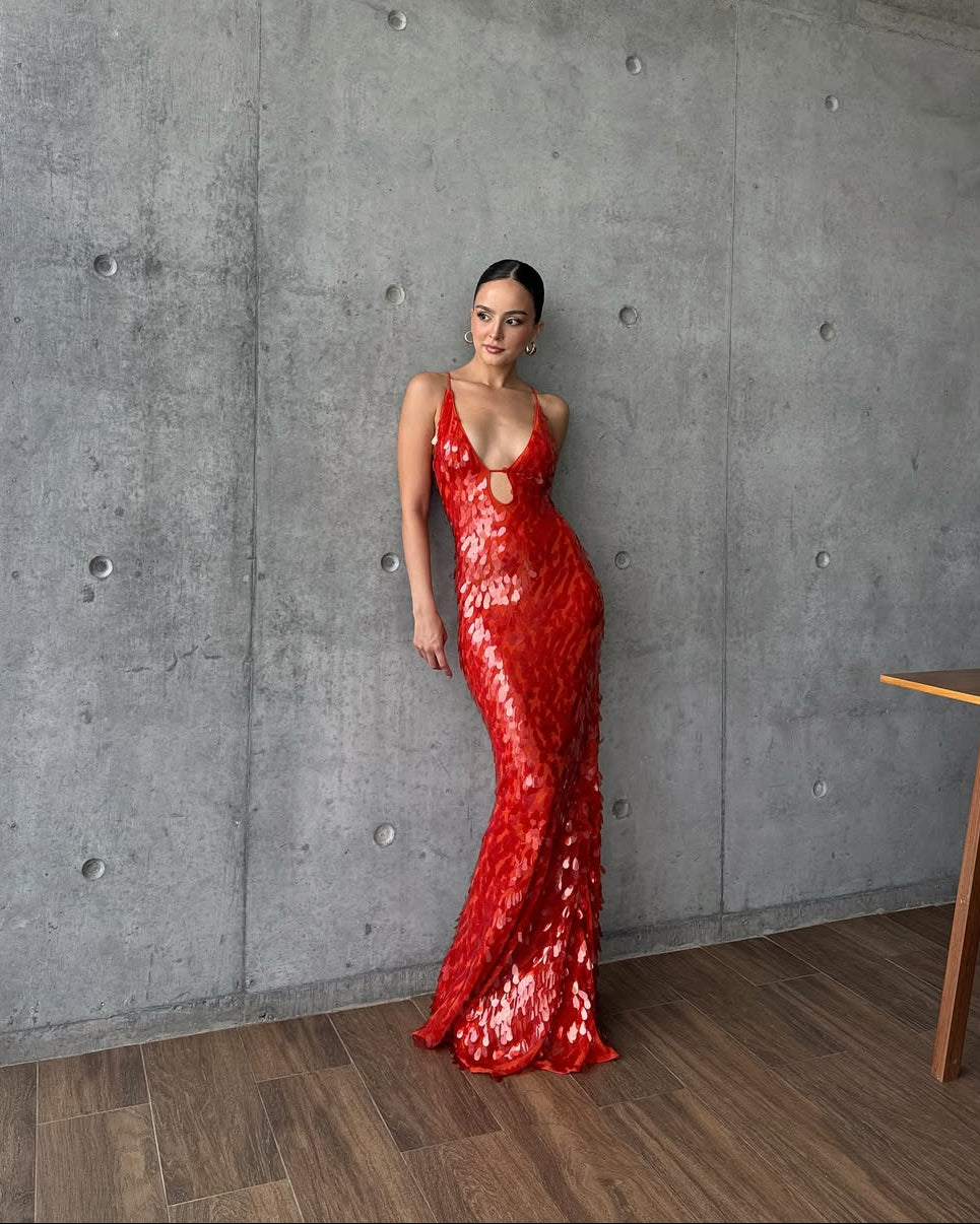 Elisa | Women's Sequin V Neck Sleeveless Wedding Guest Dress