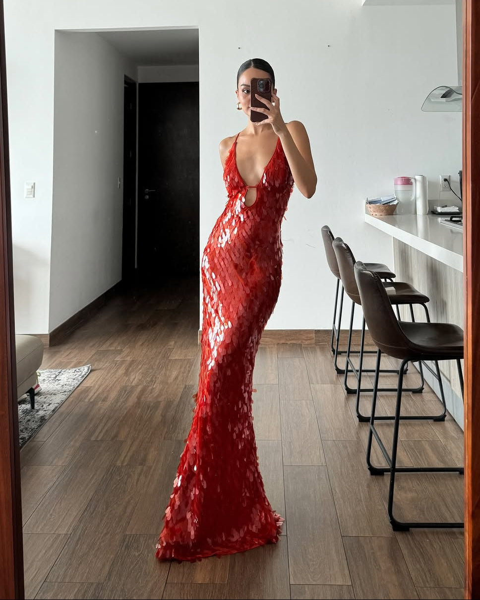 Elisa | Women's Sequin V Neck Sleeveless Wedding Guest Dress