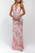Elise | Women's Floral Print Backless Wedding Guest Dress