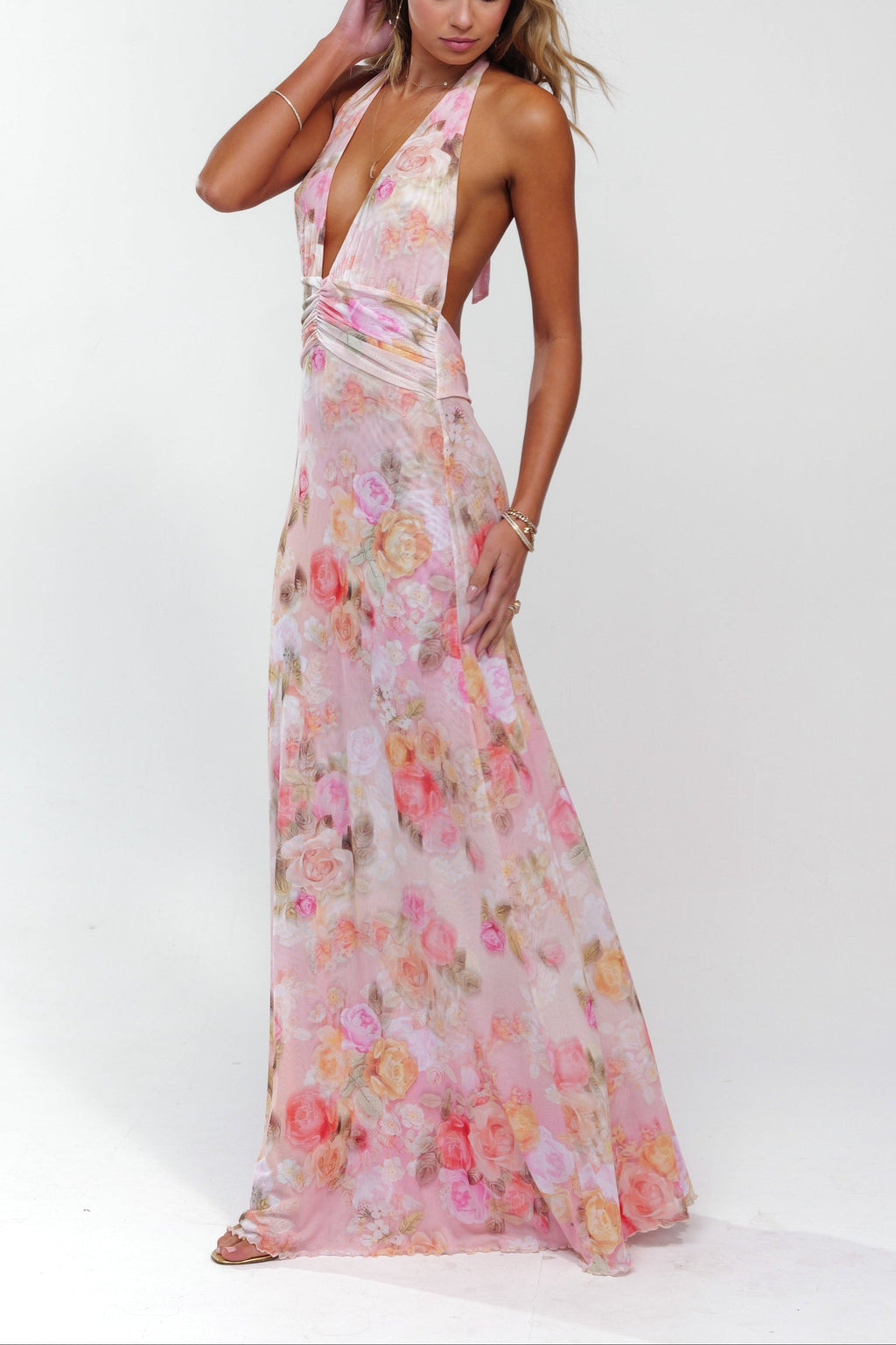 Elise | Women's Floral Print Backless Wedding Guest Dress