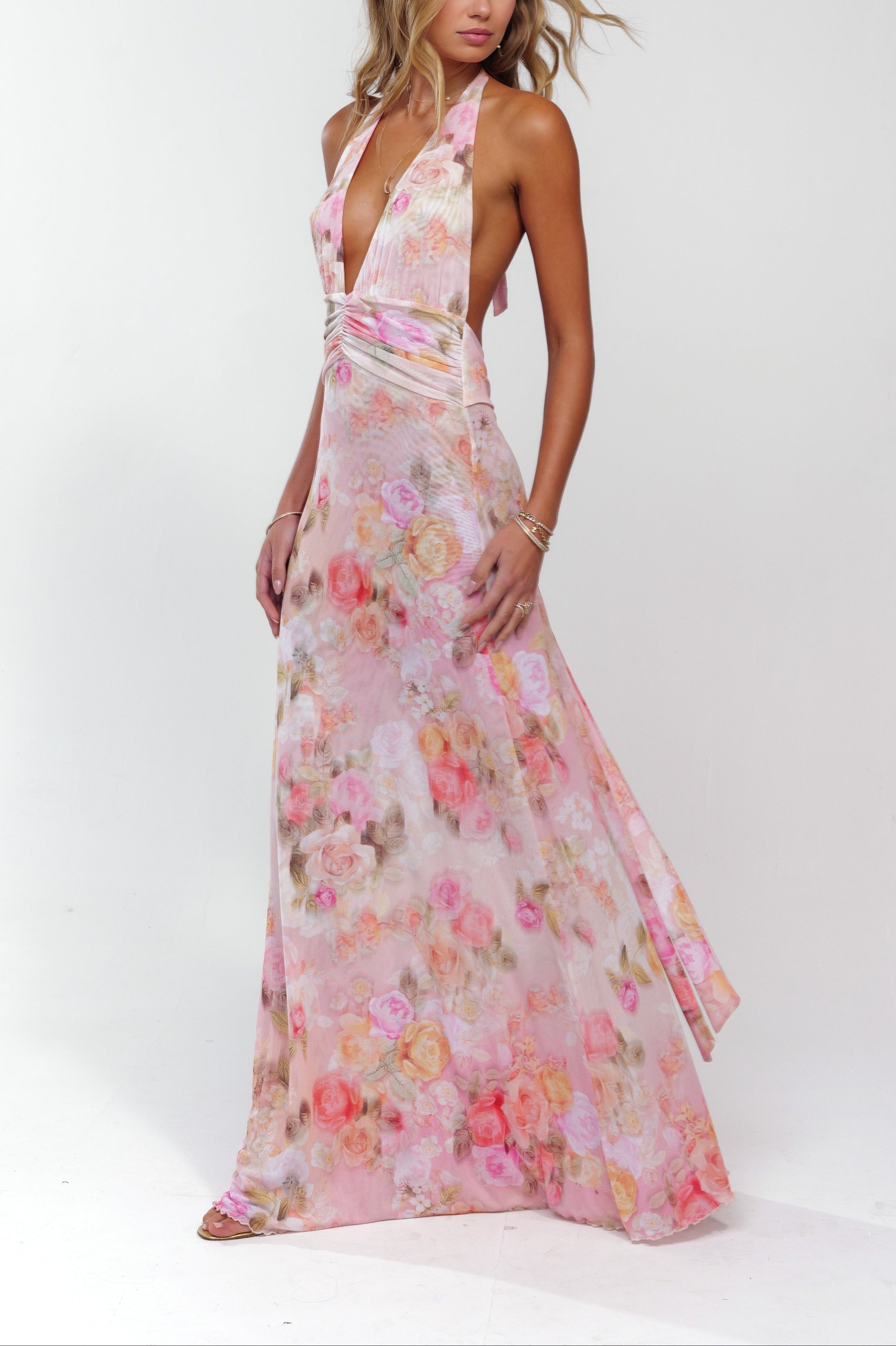 Elise | Women's Floral Print Backless Wedding Guest Dress