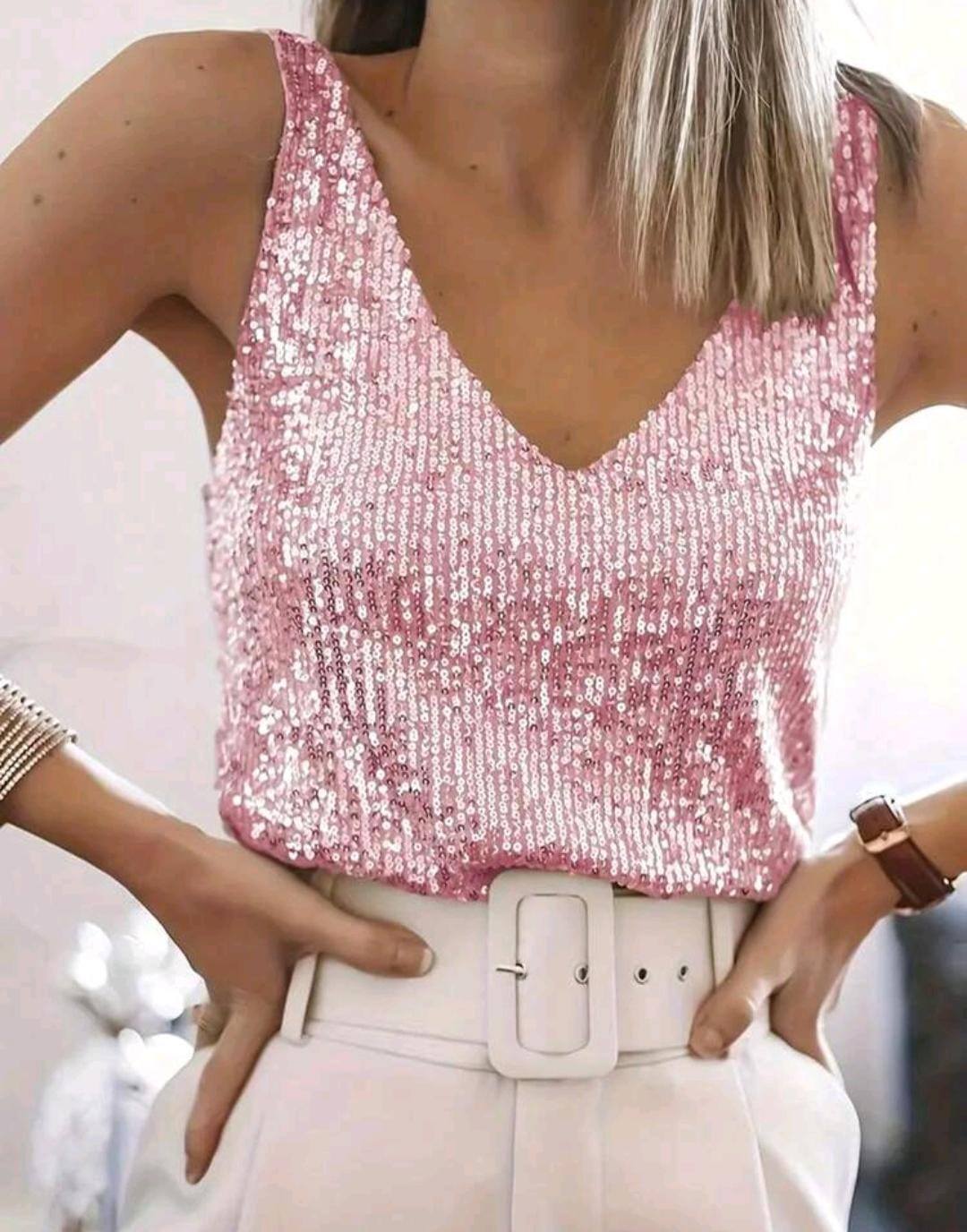 Elizabeth | Women’s V Neck Sequins Party Top