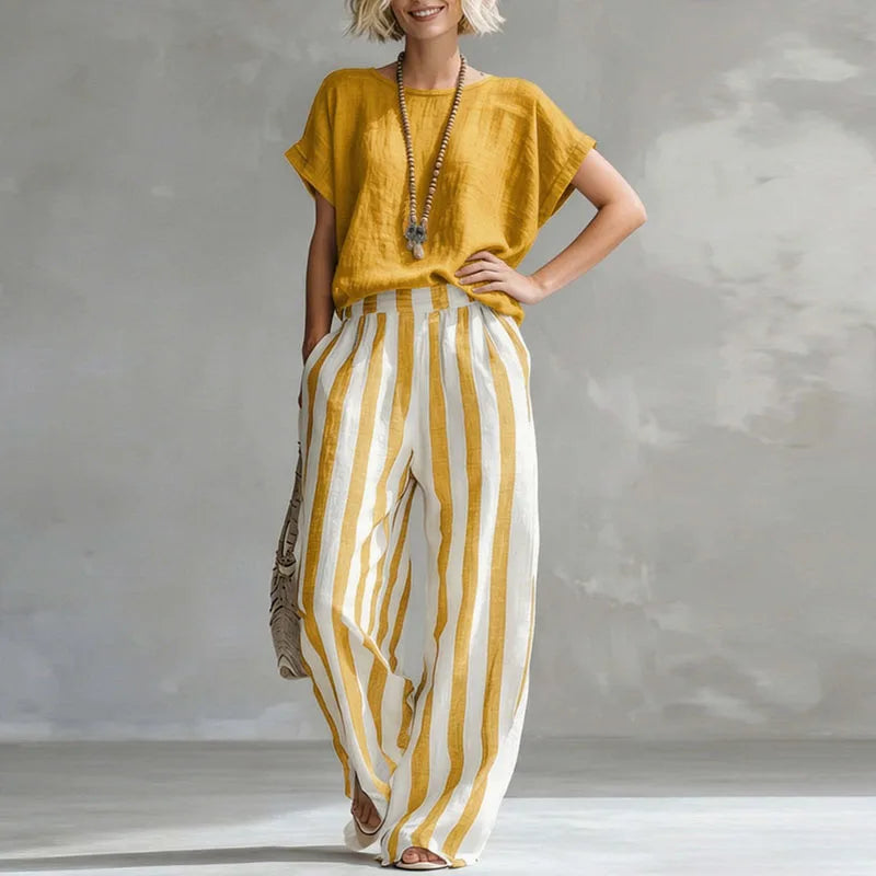 Ellie | Women’s Boat Neck Striped Wide Leg Two Piece Set