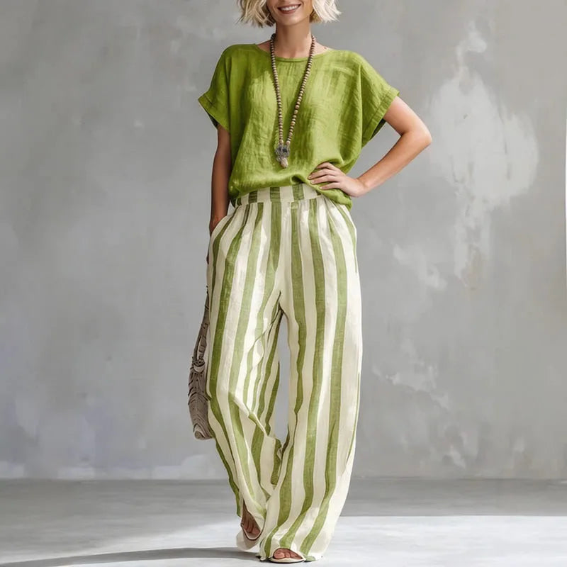 Ellie | Women’s Boat Neck Striped Wide Leg Two Piece Set