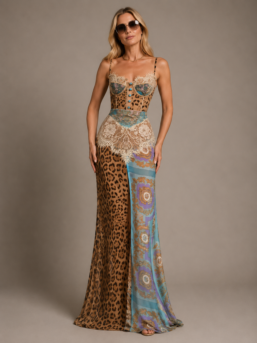Elora | Women's Animal Print Sleeveless Sweetheart Neck Maxi Dress