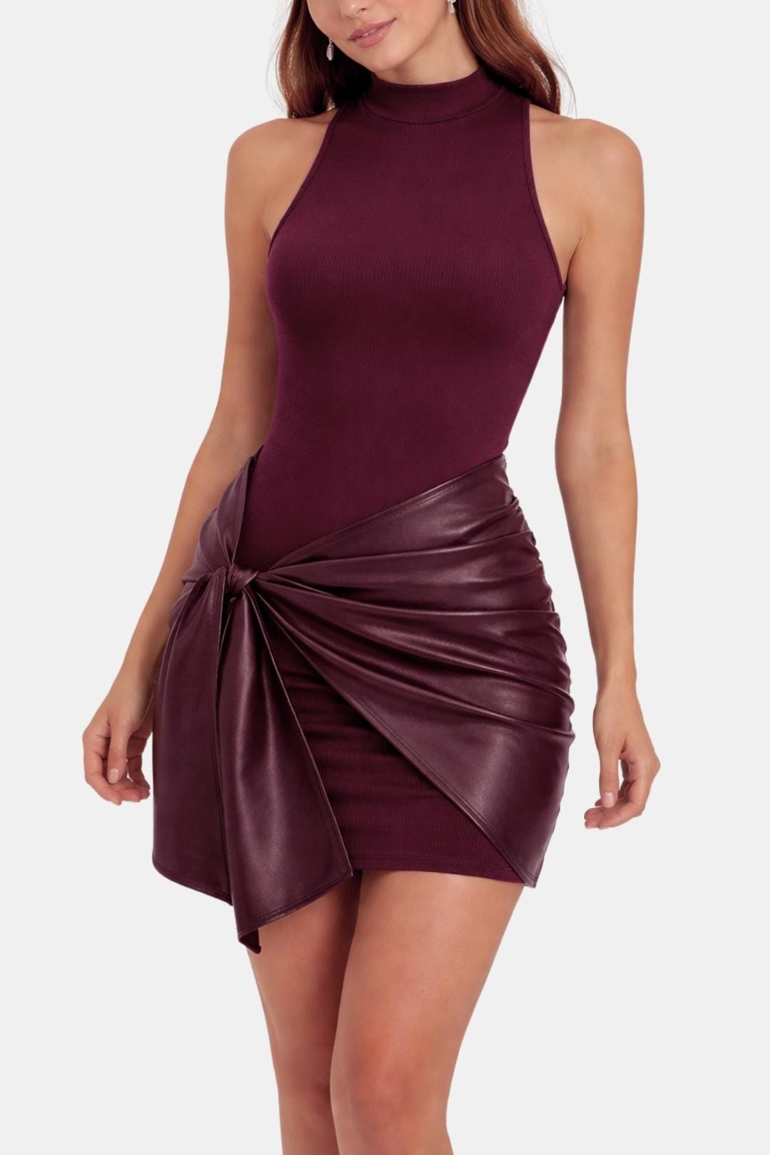 Elspeth | Women's Sleeveless Tie Front Bodycon Mini Dress