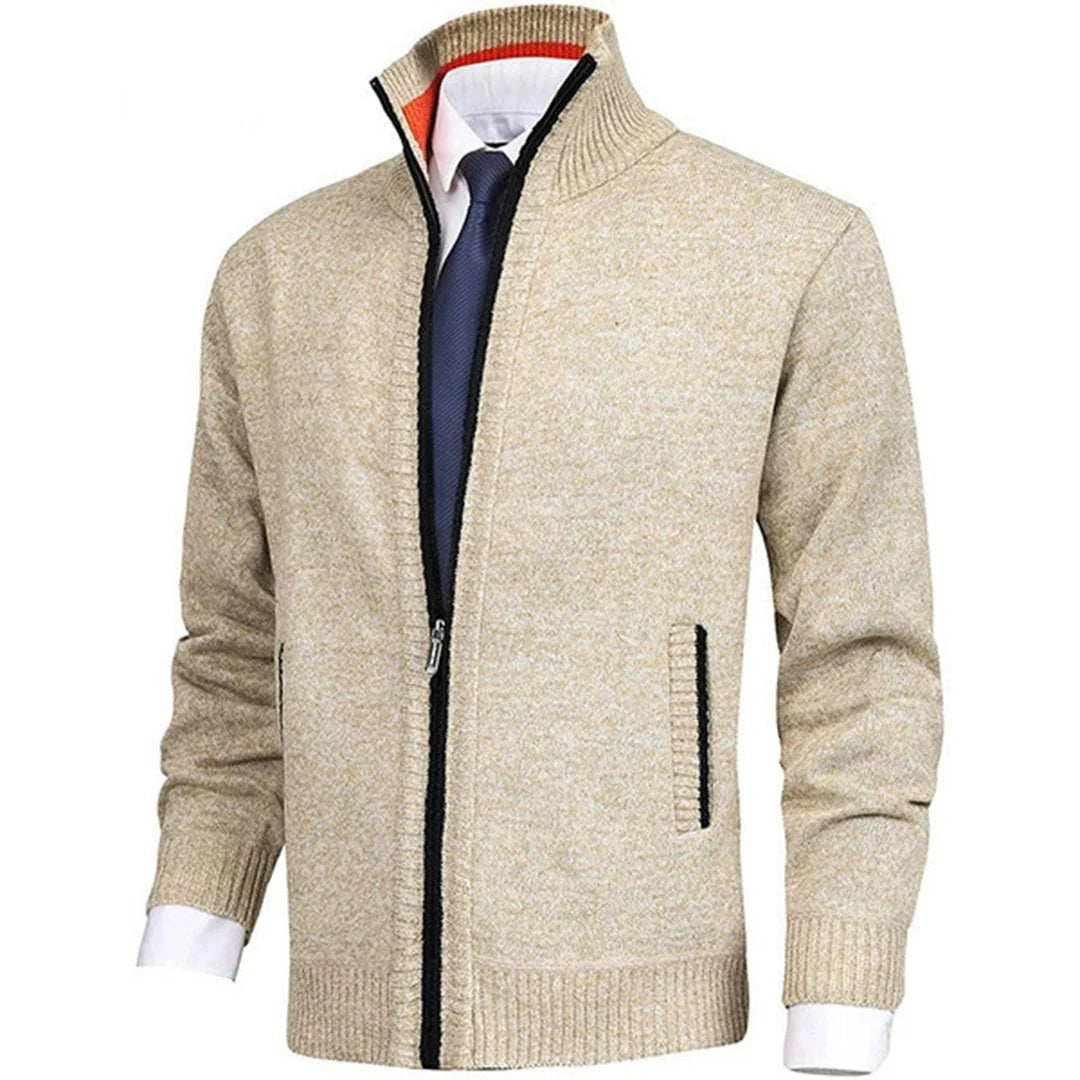 Emerson | Men’s High Collar Zip Front Long Sleeve Cardigan