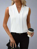 Emma | Women’s V Neck Pleated Sleeveless Blouse