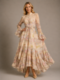 Emmy | Women's Floral High Neck Long Sleeve Ruffle Maxi Dress