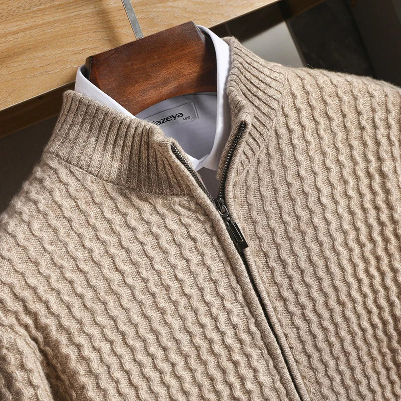 Erasmus | Men’s Long Sleeve Zip Front Stand Collar Cardigan