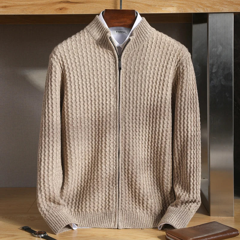 Erasmus | Men’s Long Sleeve Zip Front Stand Collar Cardigan
