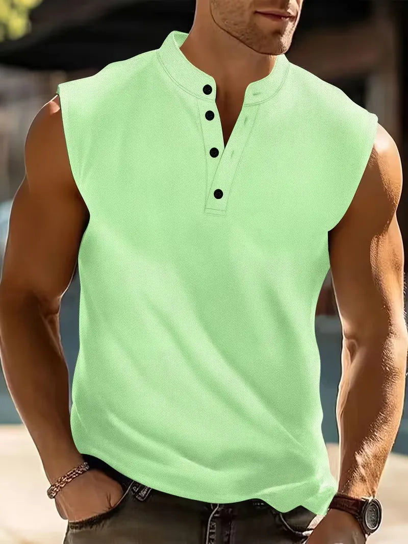 Esteban | Men's Button Front Sleeveless Fitted Summer T Shirt