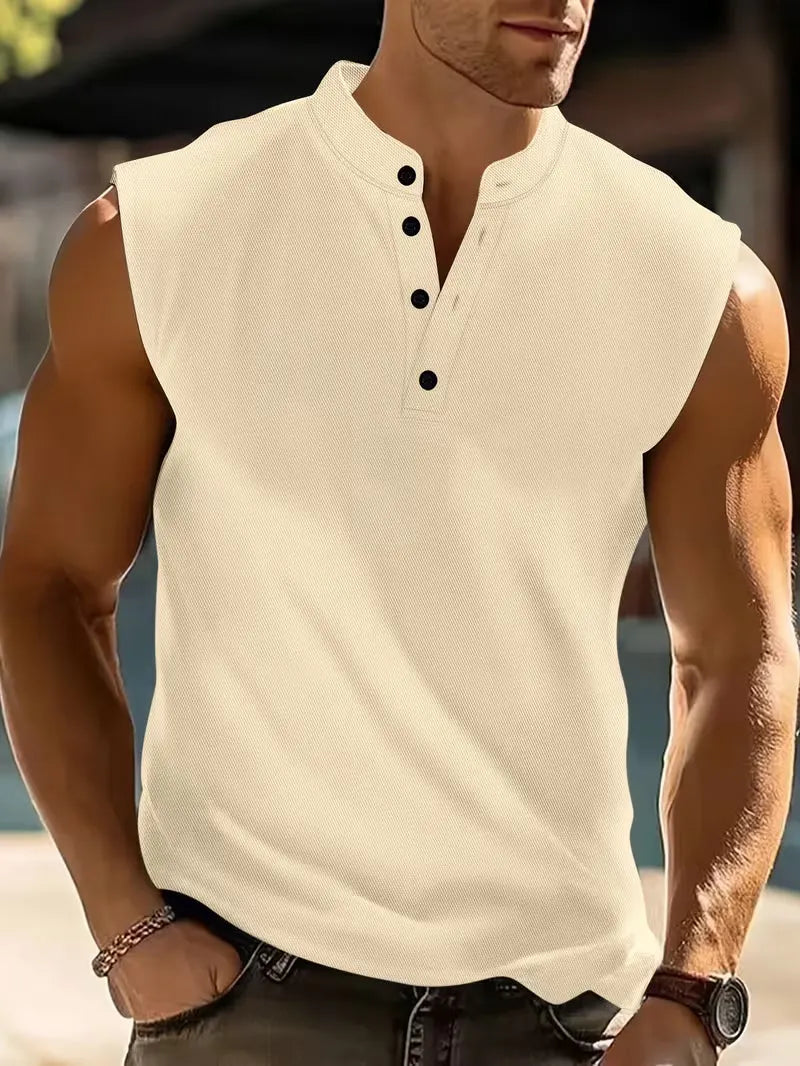 Esteban | Men's Button Front Sleeveless Fitted Summer T Shirt