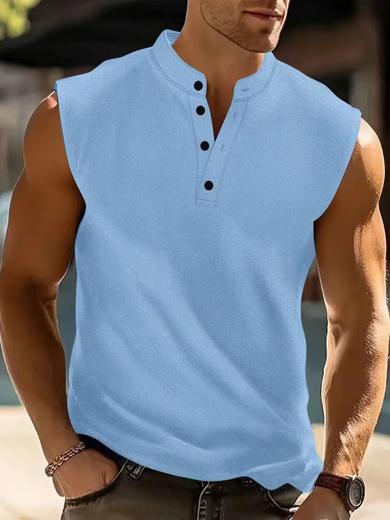 Esteban | Men's Button Front Sleeveless Fitted Summer T Shirt