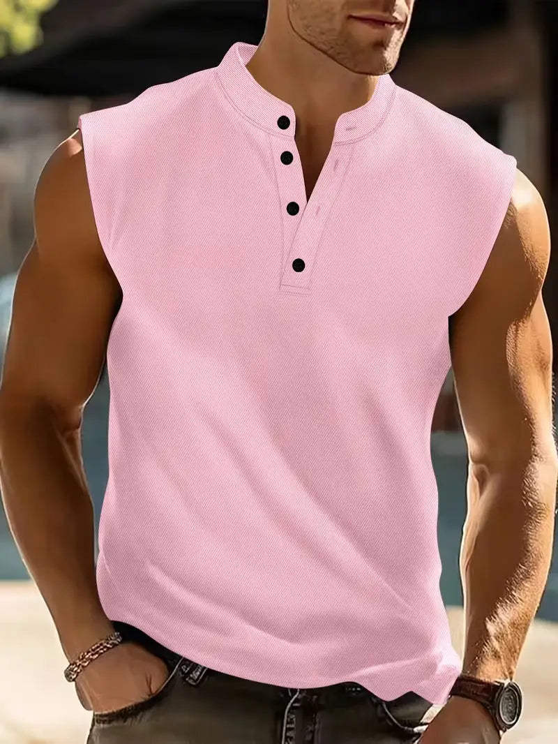 Esteban | Men's Button Front Sleeveless Fitted Summer T Shirt