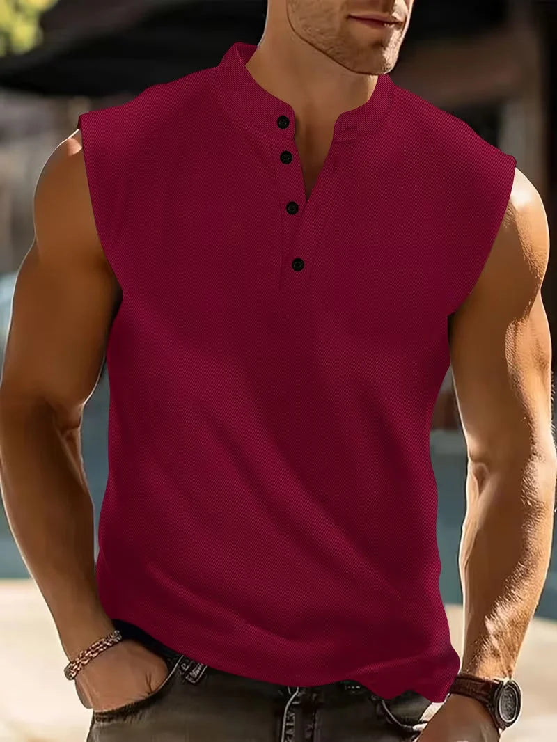 Esteban | Men's Button Front Sleeveless Fitted Summer T Shirt