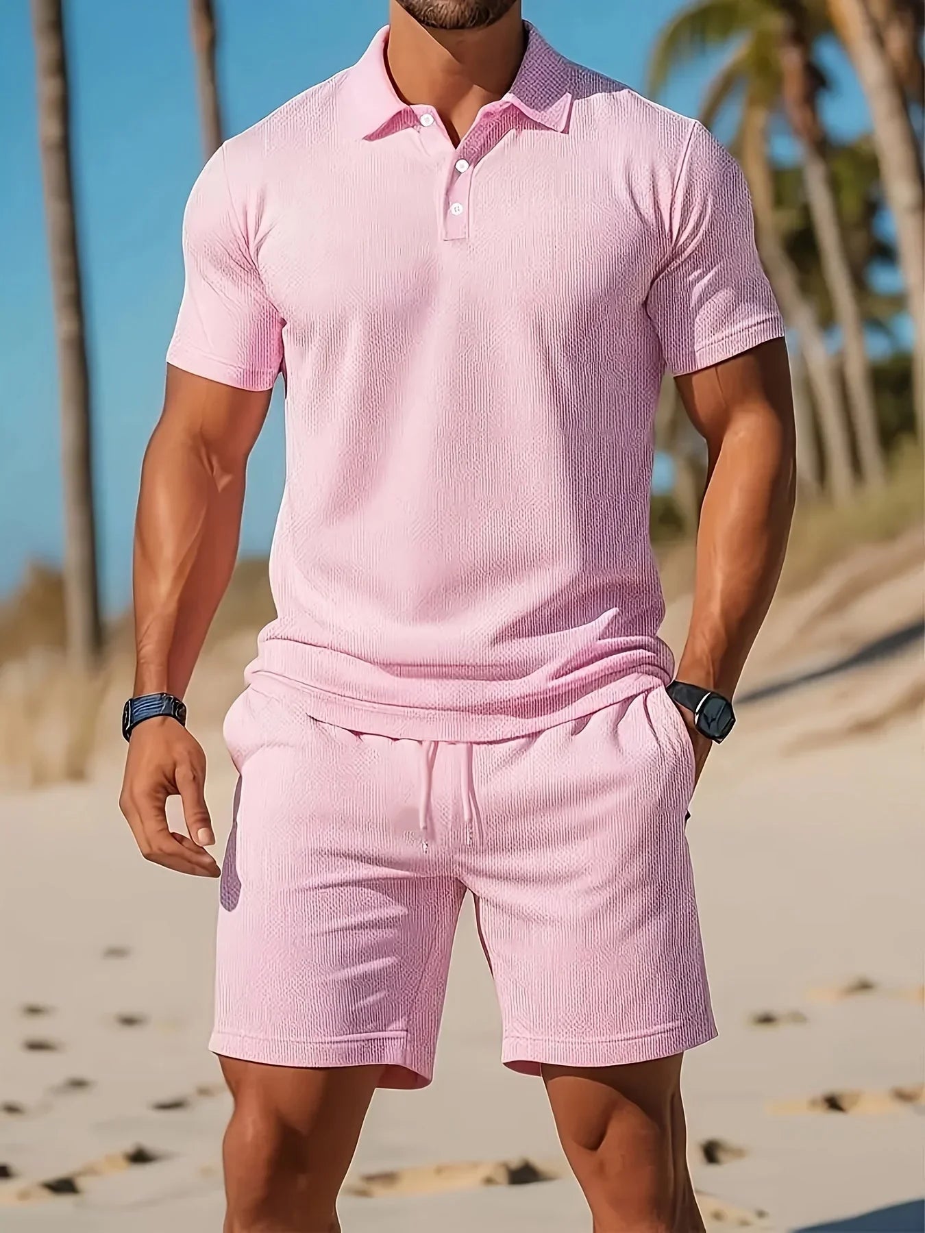 Eustace | Men’s Button Front Short Sleeve Collared Two Piece Set