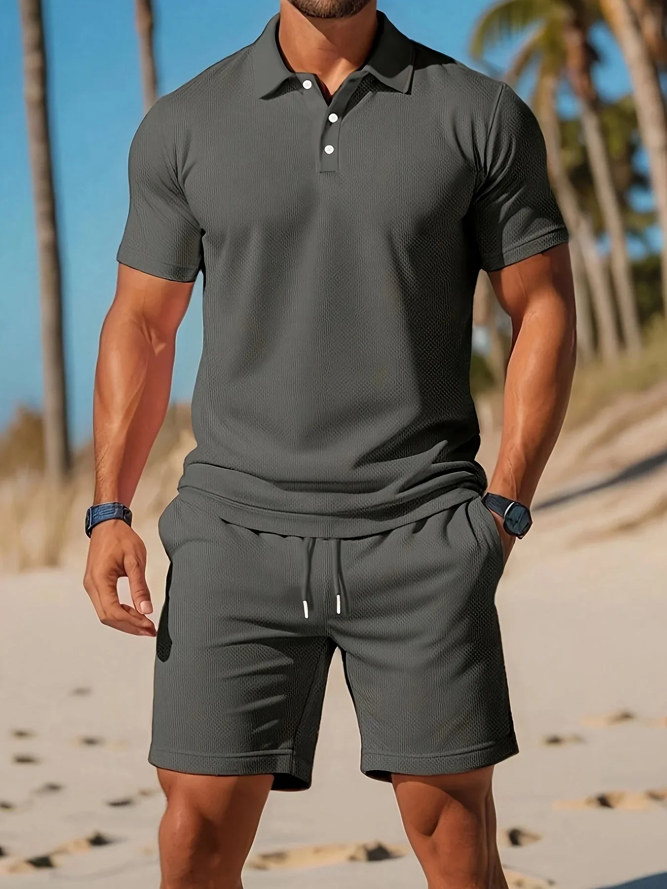 Eustace | Men’s Button Front Short Sleeve Collared Two Piece Set