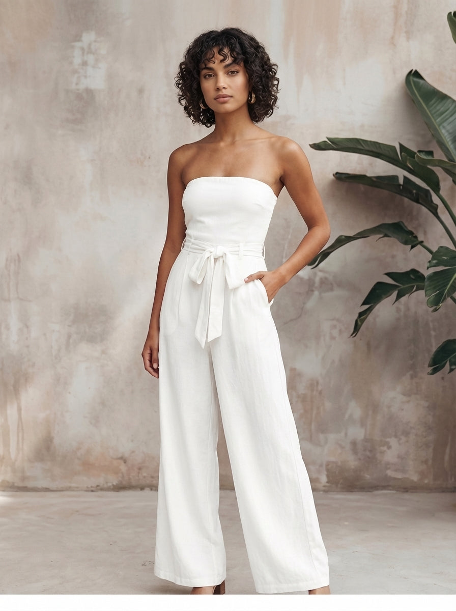 Eva | Women's Strapless Waist Tie Summer Jumpsuit