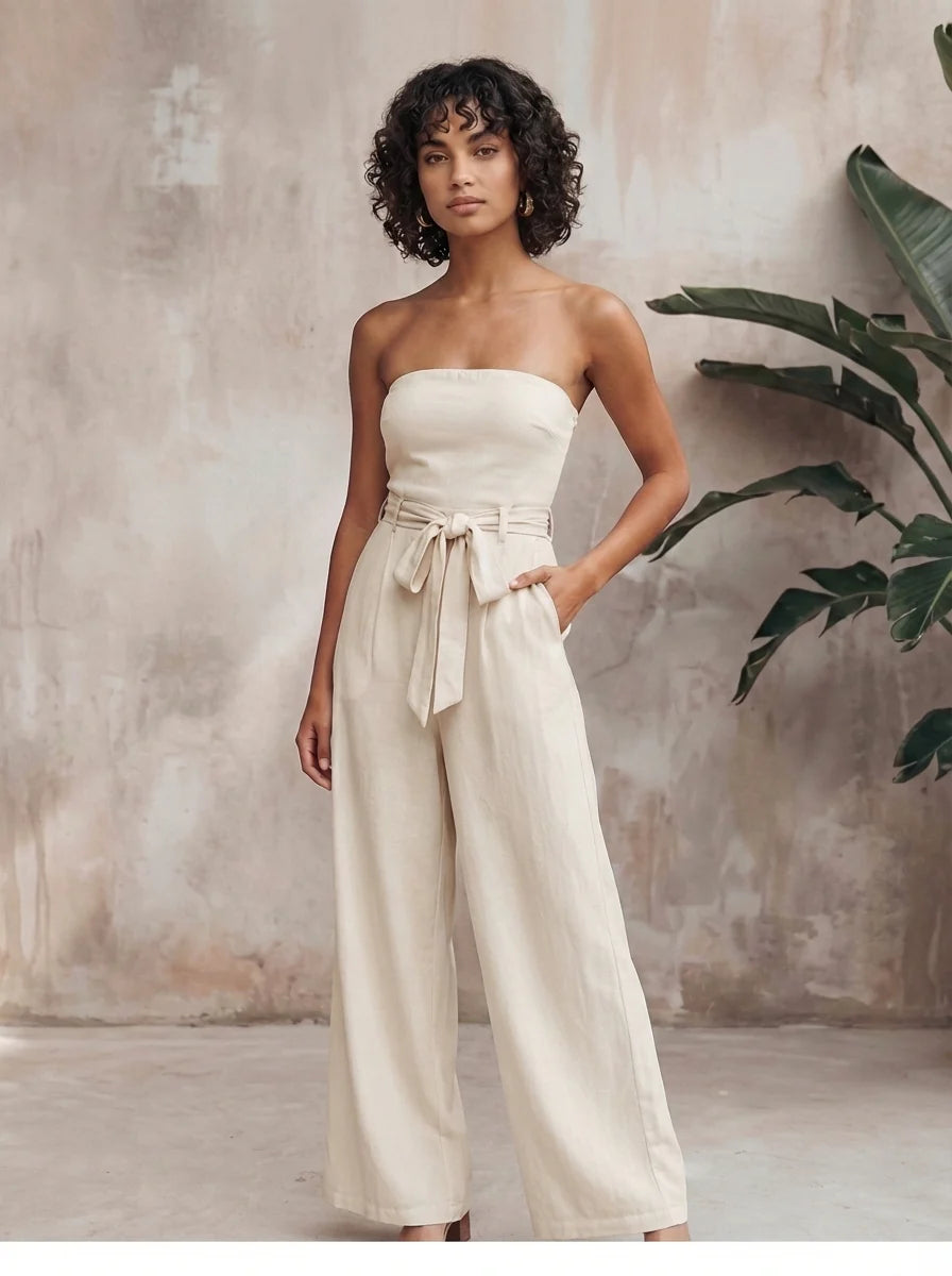 Eva | Women's Strapless Waist Tie Summer Jumpsuit