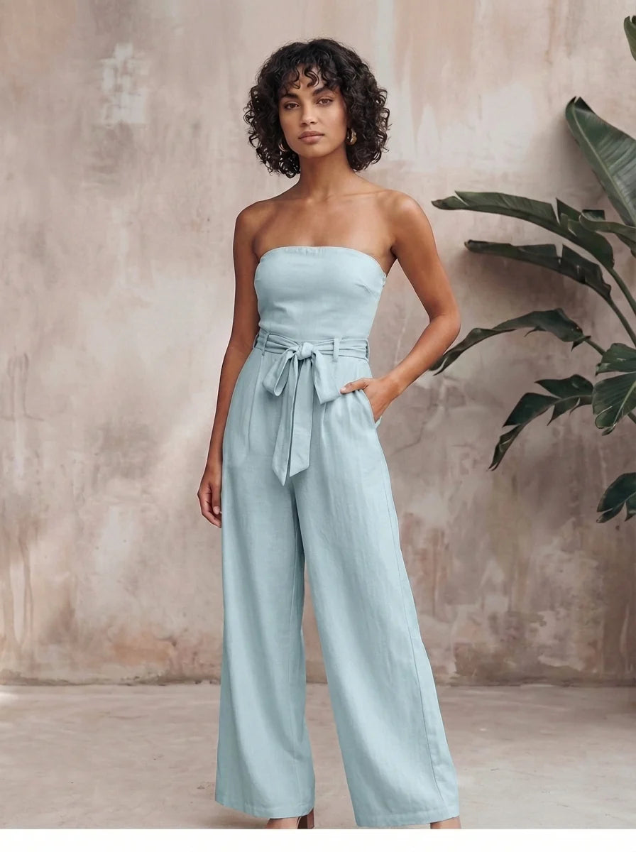 Eva | Women's Strapless Waist Tie Summer Jumpsuit