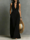 Evangeline | Women’s Collared Sleeveless V Neck Shirt Maxi Dress