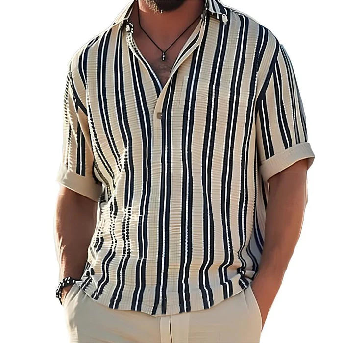 Everardo | Men's Short Sleeve Striped Button Front Dress Shirt