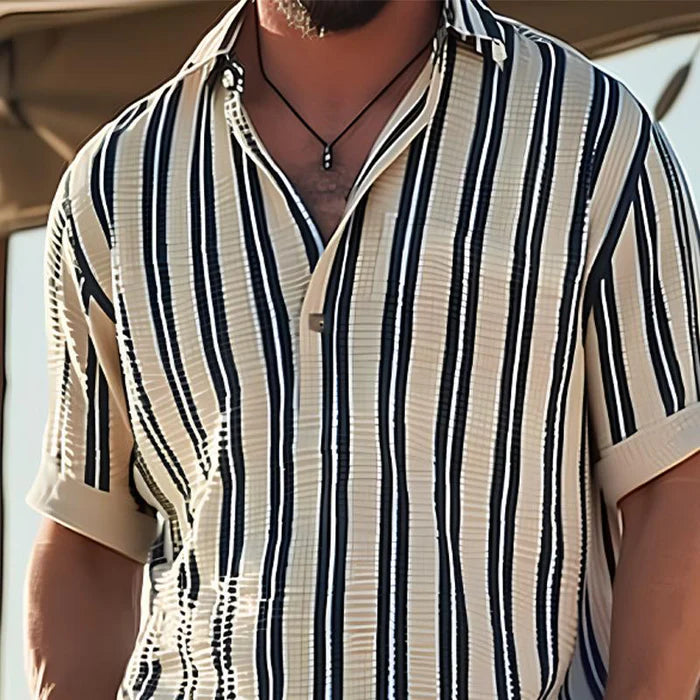 Everardo | Men's Short Sleeve Striped Button Front Dress Shirt