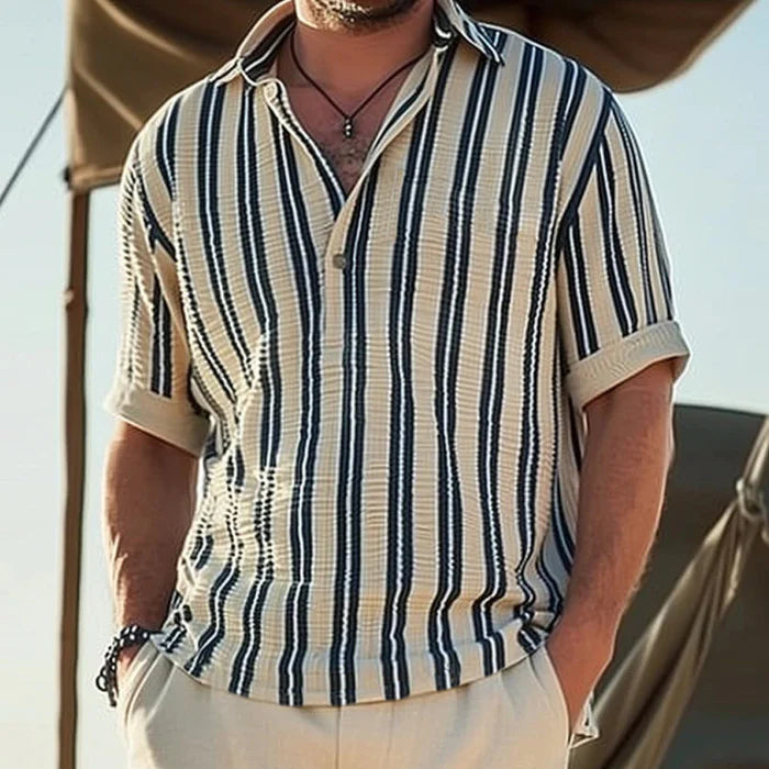 Everardo | Men's Short Sleeve Striped Button Front Dress Shirt