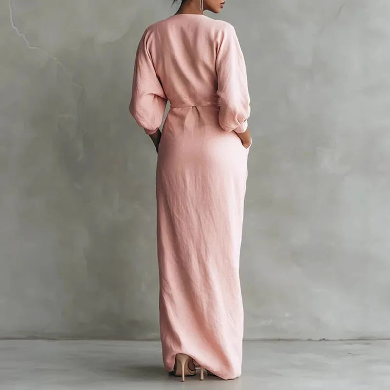 Evette | Women’s Draped High Slit V Neck Maxi Dress