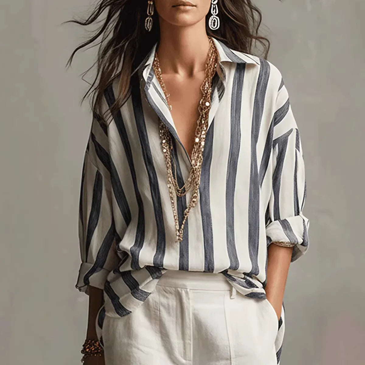 Fallon | Women's Striped Button Up Collared Dress Shirt