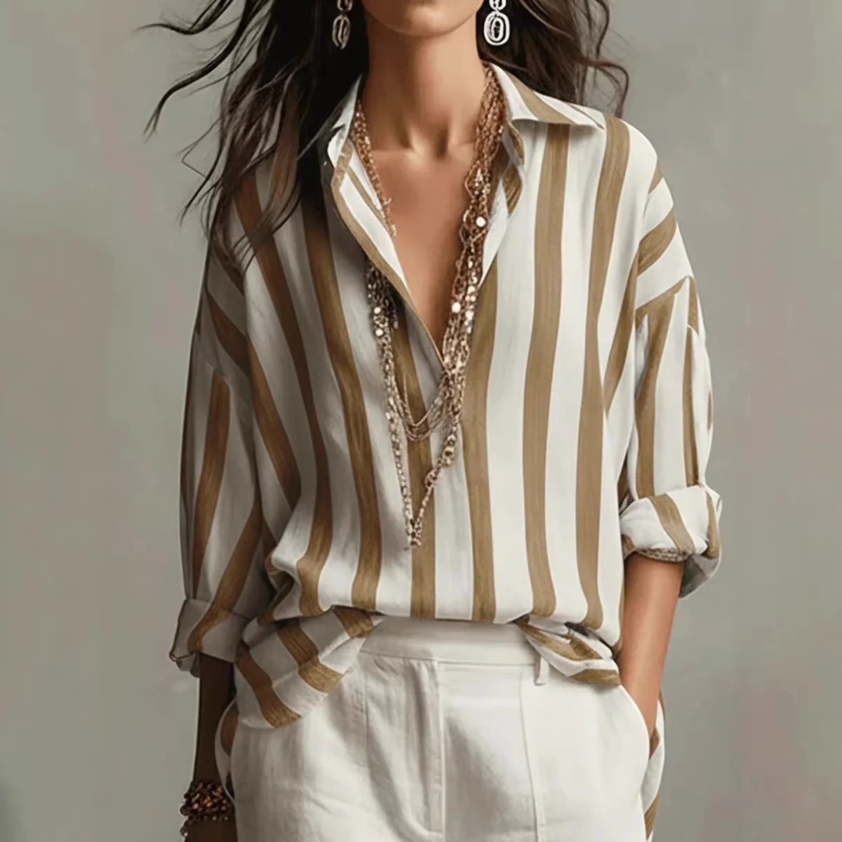 Fallon | Women's Striped Button Up Collared Dress Shirt